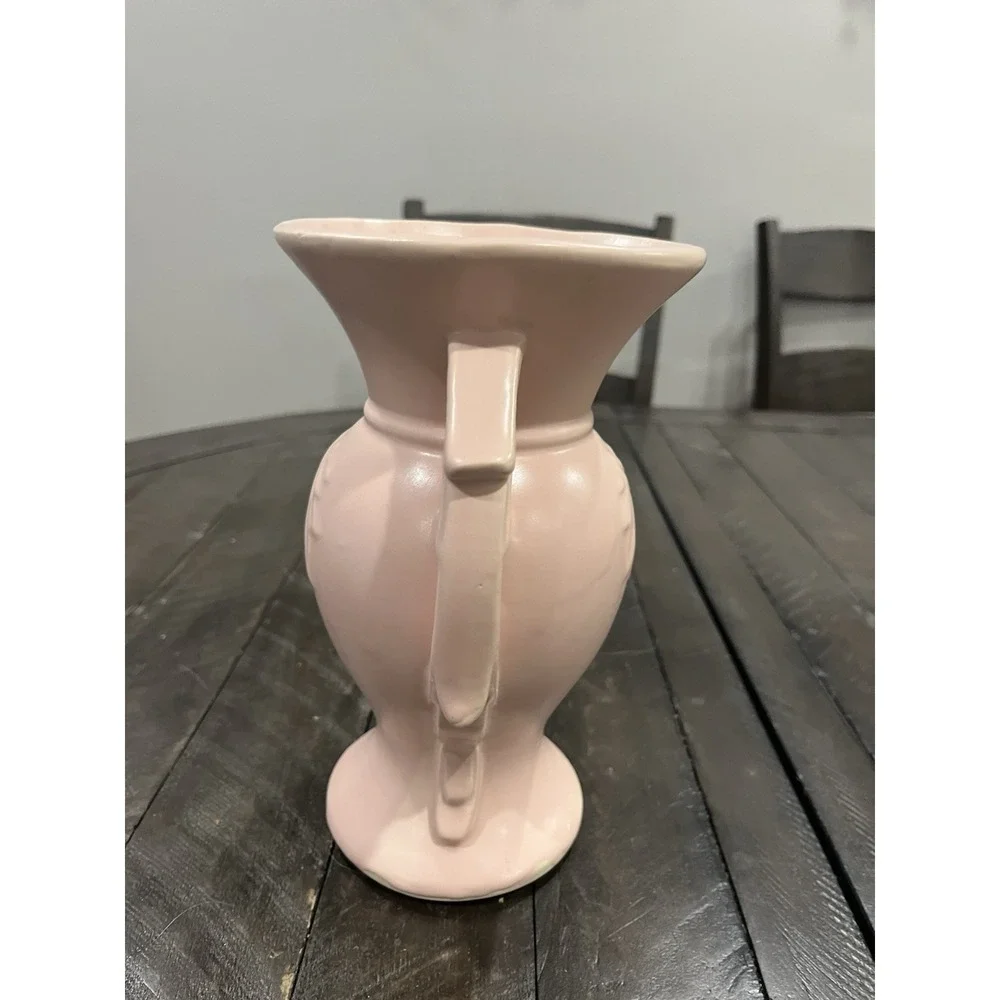 Vintage McCoy Pottery Double Handle Salmon Pink Vase 9